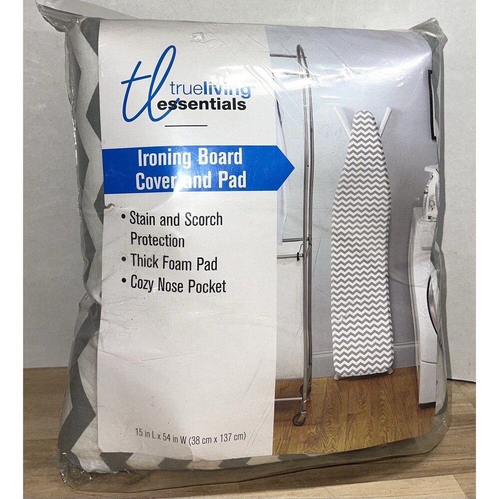 Ironing Board Cover & Pad Gray And White Chevron Scorch Proof 15Lx54W NEW